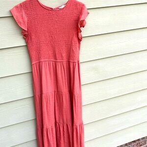 Tiered tea length smocked dress